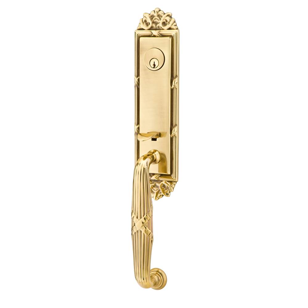 Emtek - Sgl Cyl, Ribbon and Reed Tub Ent, Astoria Clear Knob, US7 - French Antique