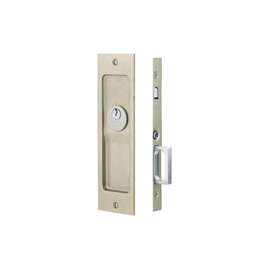 Emtek - Keyed, Sandcast Bronze, Rustic Modern Rectangular Pocket Door Mortise Lock, TWB - Tumbled White Bronze