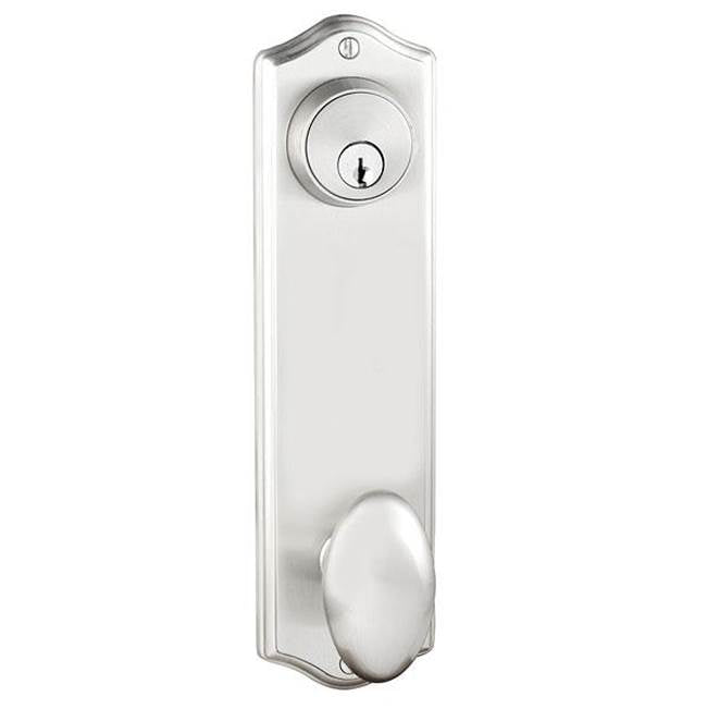 Emtek - Dummy Pair Keyed, Sideplate Locksets Colonial 5-1/2, Ribbon and Reed Lever, US3NL - Unlacquered Brass