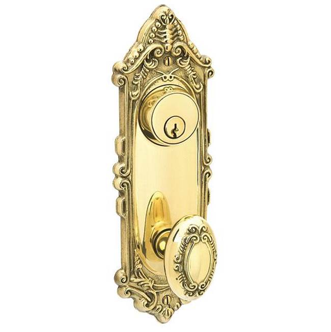 Emtek - Passage Single Keyed, Sideplate Locksets Victoria 3-5/8'' Center to Center Keyed, Santa Fe Lever, RH, US7 - French Antique