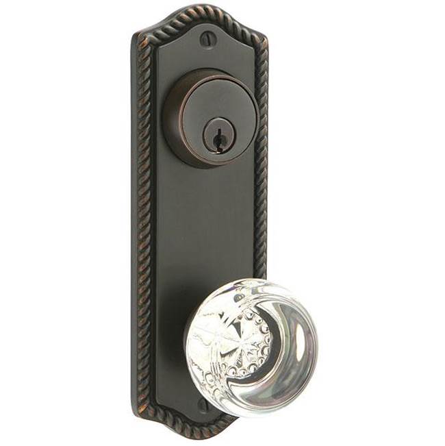 Emtek - Passage Single Keyed, Sideplate Locksets Rope 3-5/8, Victoria Knob, US3NL - Unlacquered Brass