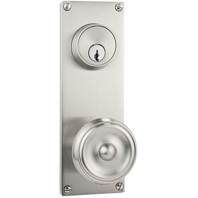 Emtek - Passage Double Keyed, Sideplate Locksets Modern 3-5/8, Astoria Clear Knob, US3NL - Unlacquered Brass