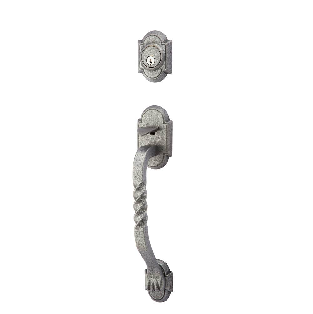 Emtek - Sgl Cyl, Sectional with San Carlos Grip Tub Ent, Lafayette Lever, LH, SWS - Satin Steel