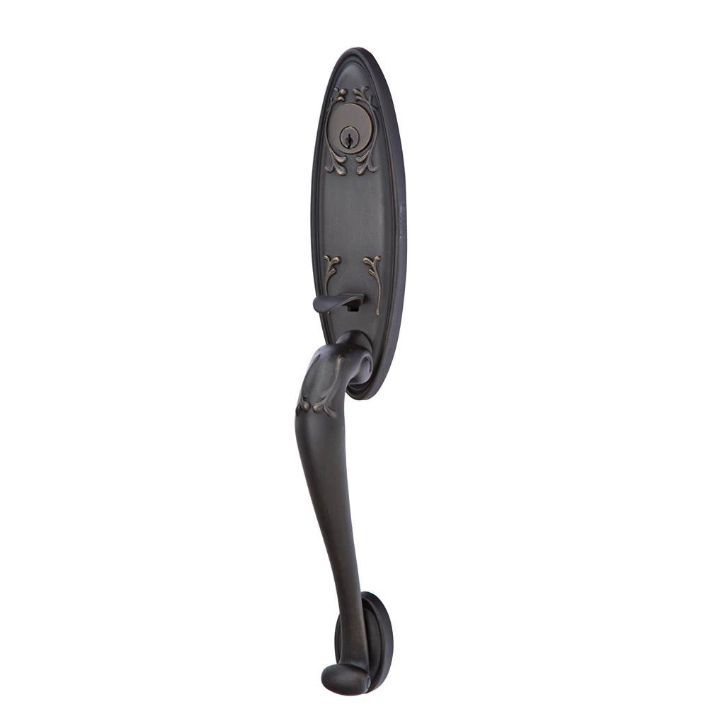 Emtek - Sgl Cyl, Tuscany Monolithic Tub Ent, Medici Lever, LH, MB - Medium Bronze Patina