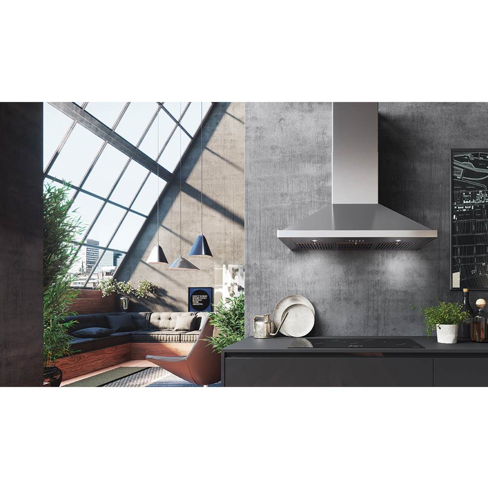 Faber - Pyramid Shape Wall Hood with 600, 395 or 295 cfm Pro VAM Blower, 36'' W - Stainless Steel