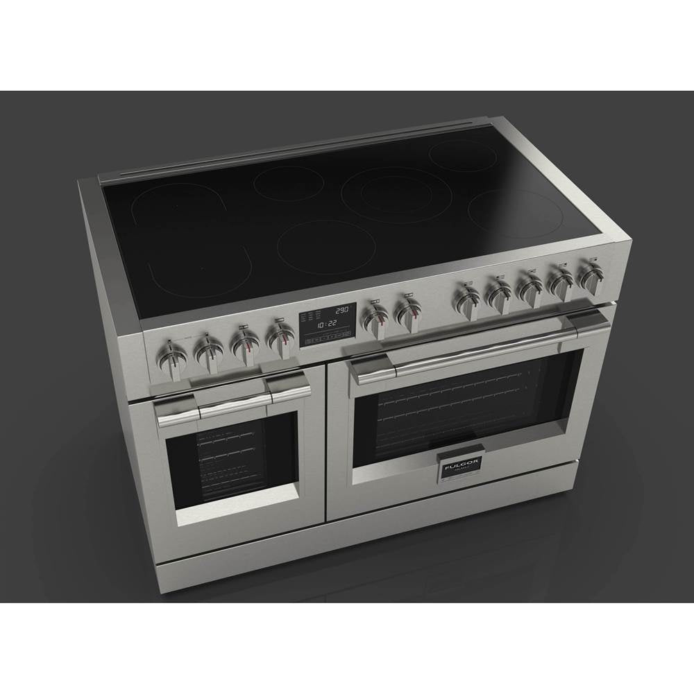 Fulgor Milano - 48'' 600 Sofia Pro Series Freestanding Professional 7 Burner Induction Range (5 Zones With 2 Zone Bridge) With And Soft-Closing Door Device - Stainless Steel
