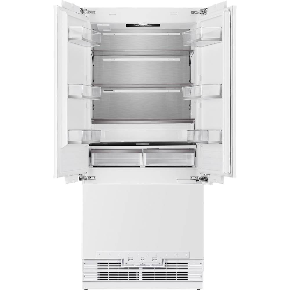 Fulgor Milano - 36'' Built In French Door Overlay 19.8 Cu Ft Bottom Compressor With Dual Evaporators And 3 Temp Zones With Ice Maker & Interior Water Dispenser