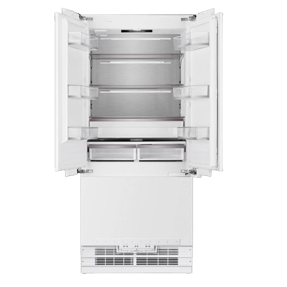 Fulgor Milano - 36'' Built In French Door Overlay 19.8 Cu Ft Bottom Compressor With Dual Evaporators And 3 Temp Zones With Ice Maker & Interior Water Dispenser