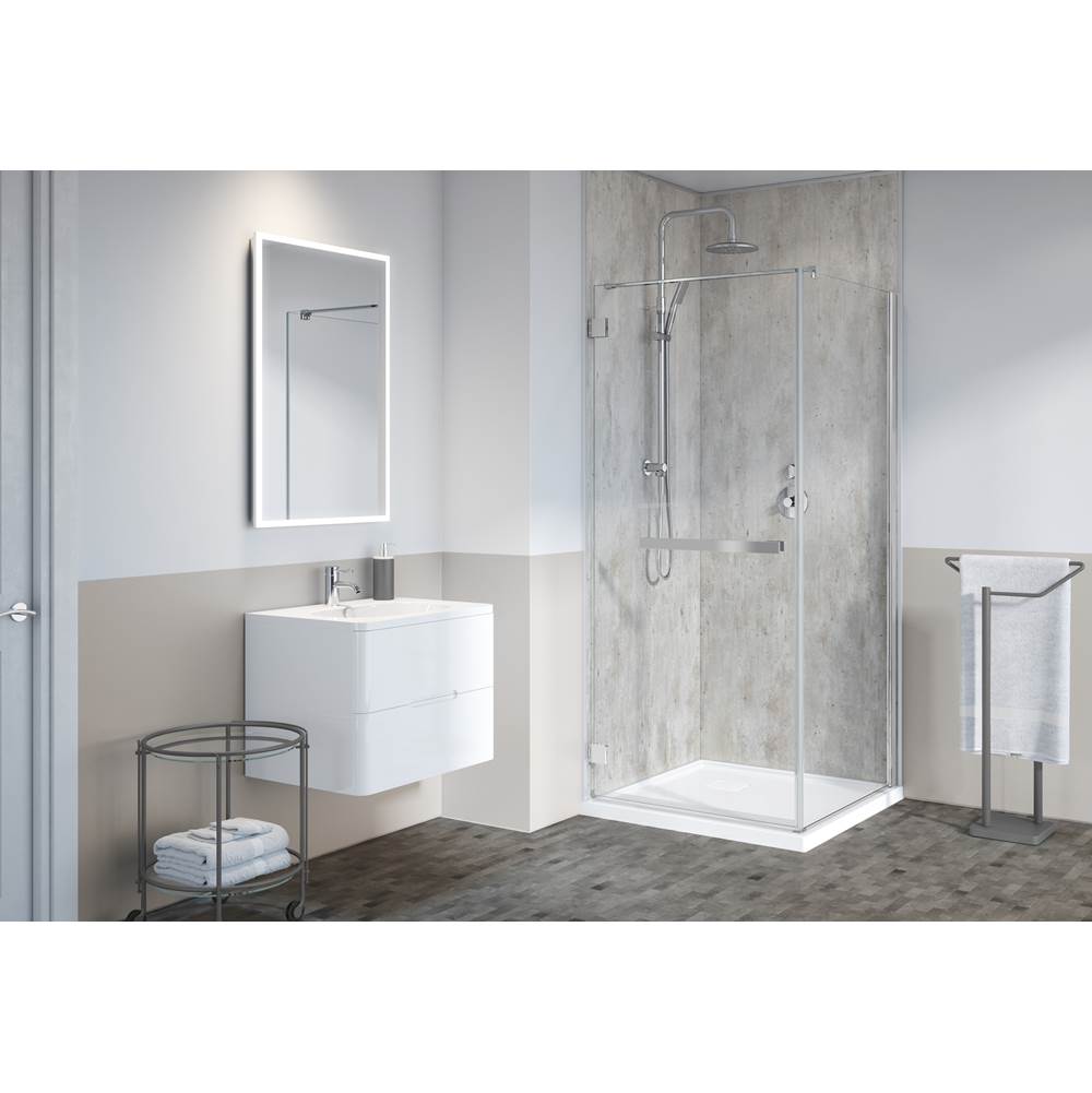 Fleurco - FIBO CORNER WALL PANEL KIT 38X38 |CRACKED CEMENT - Cracked Cement