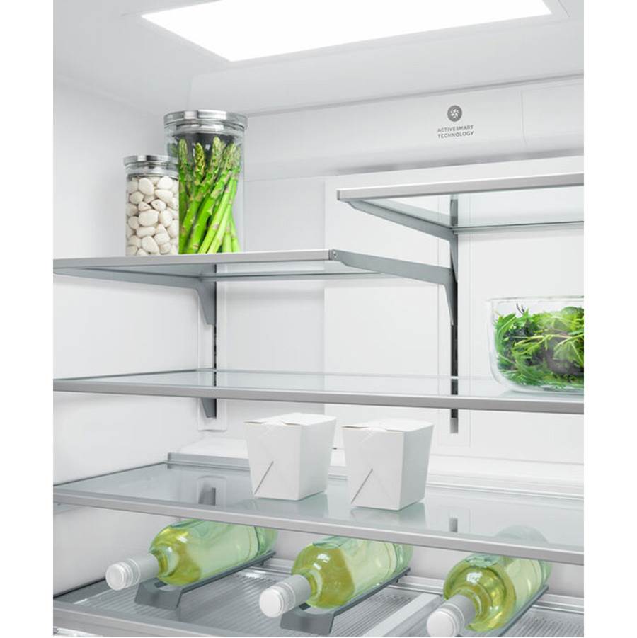 36'' Quad Door Refrigerator Freezer, Stainless Steel, 19.0 cu ft, Ice & Exteranl Water, Counter Depth, Contemporary Square Handle