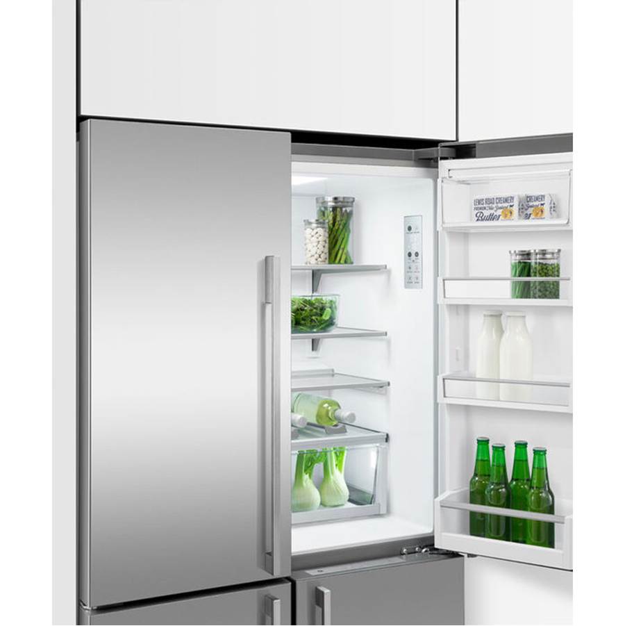 36'' Quad Door Refrigerator Freezer, Stainless Steel, 19.0 cu ft, Ice & Exteranl Water, Counter Depth, Contemporary Square Handle