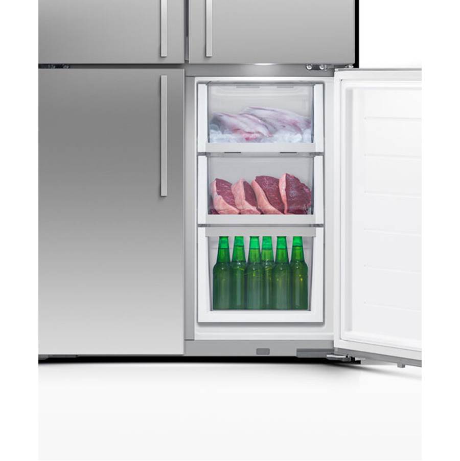 36'' Quad Door Refrigerator Freezer, Stainless Steel, 19.0 cu ft, Ice & Exteranl Water, Counter Depth, Contemporary Square Handle