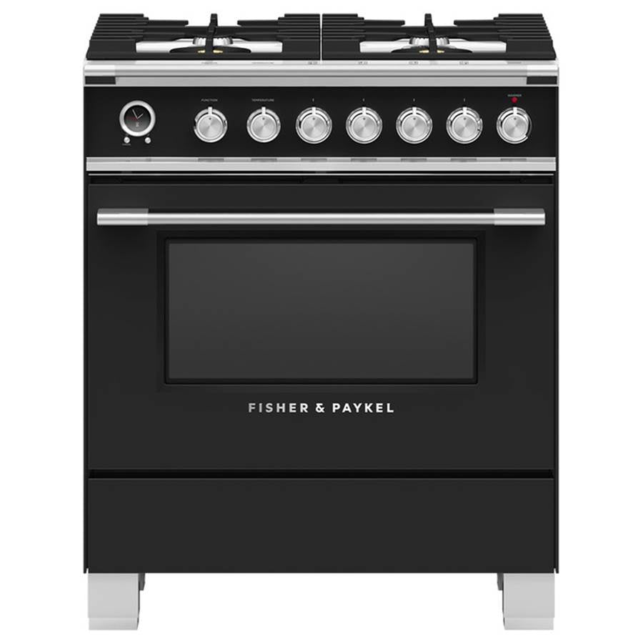 Fisher & Paykel - 30'' Range, 4 Burners, Self-cleaning, Black