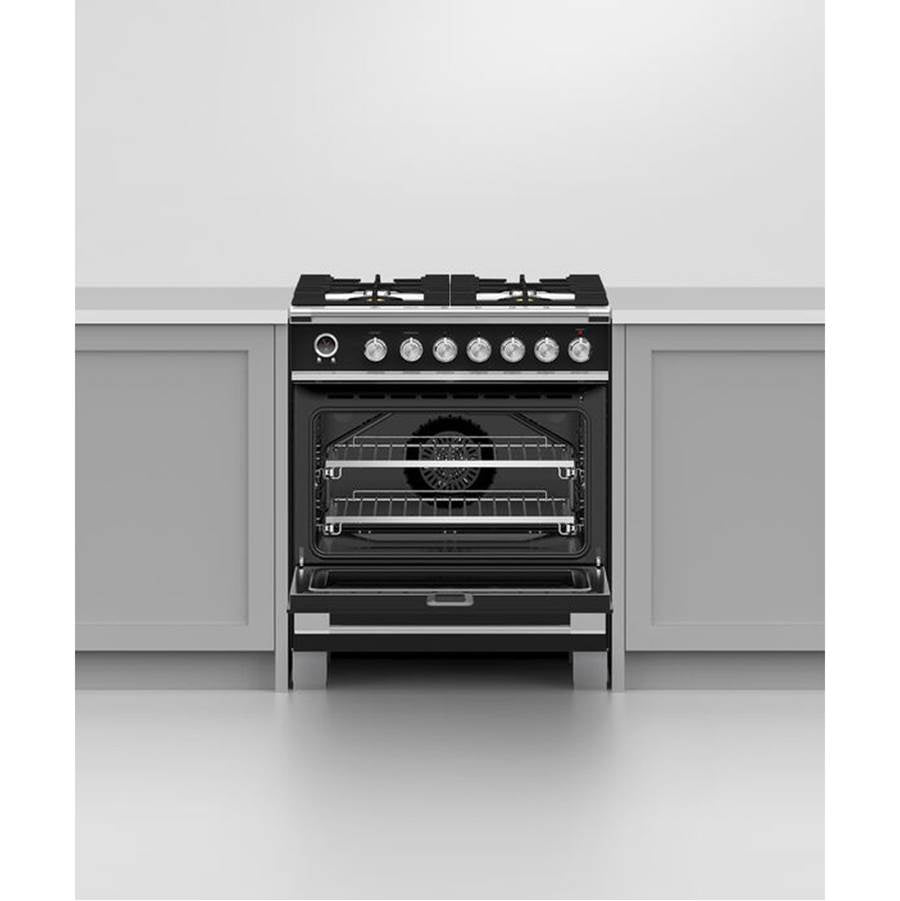 30'' Range, 4 Burners, Self-cleaning, Black