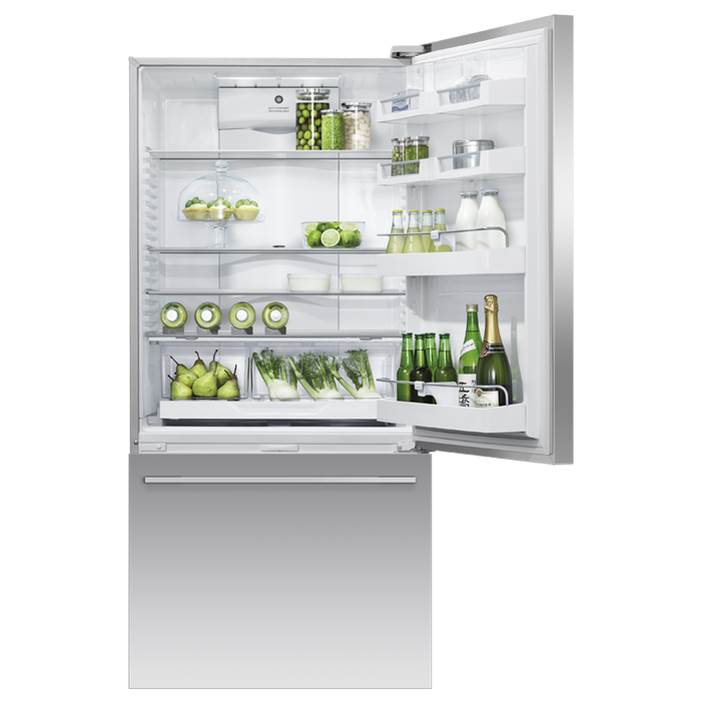32'' Bottom Mount Refrigerator Freezer, Stainless Steel, 17.1 cu ft, Ice & External Water, Counter Depth, Right Hinge, Contemporary Square Handle