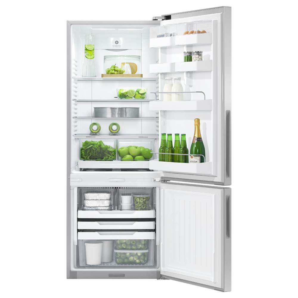 25'' Bottom Mount Refrigerator Freezer, Stainless Steel, 13.5 cu ft, Non Ice & Water, Counter Depth, Right Hinge, Recessed Handles