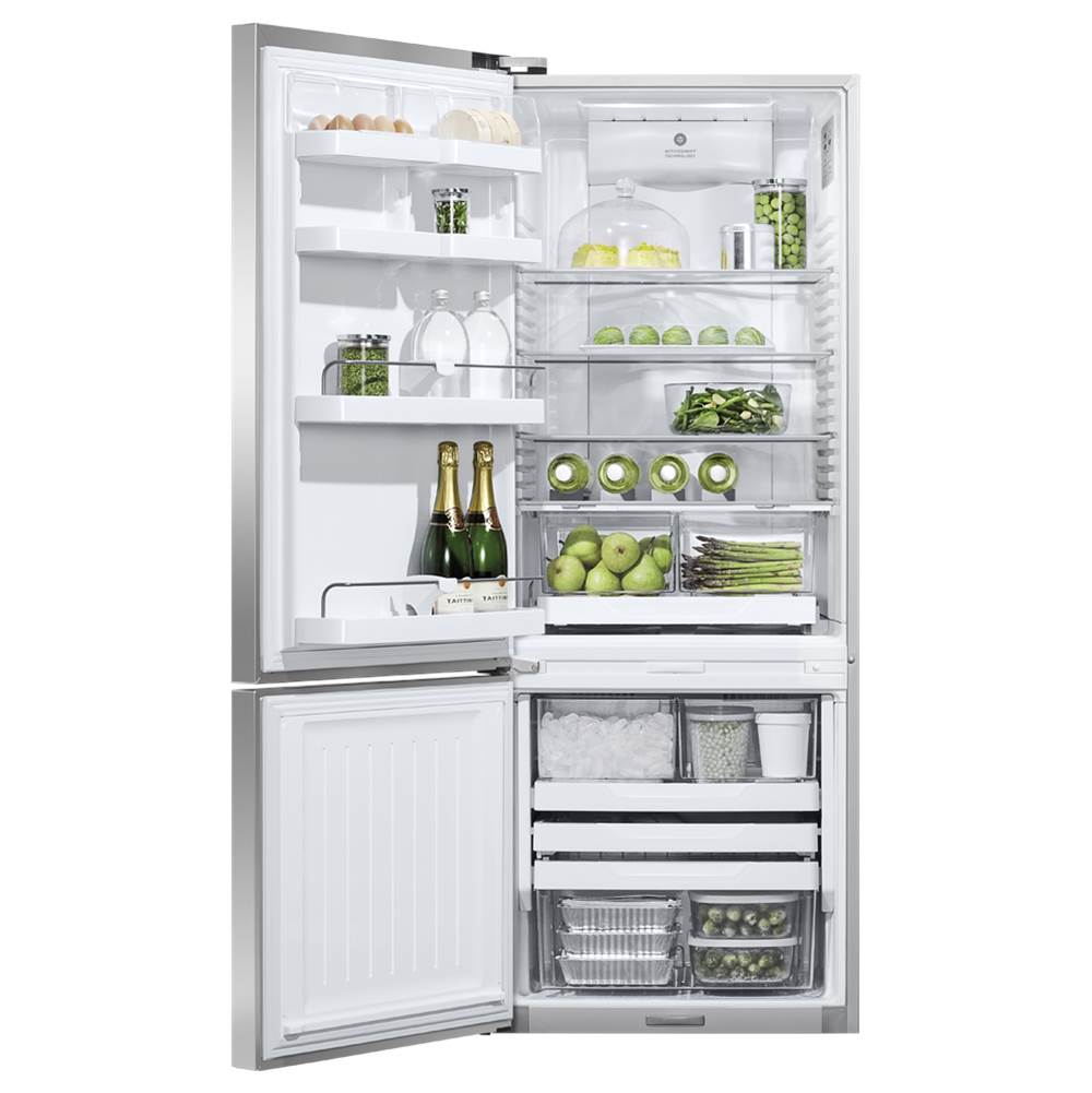 25'' Bottom Mount Refrigerator Freezer, Stainless Steel, 13.5 cu ft, Ice Only, Counter Depth, Left Hinge, Contemporary Square Handle