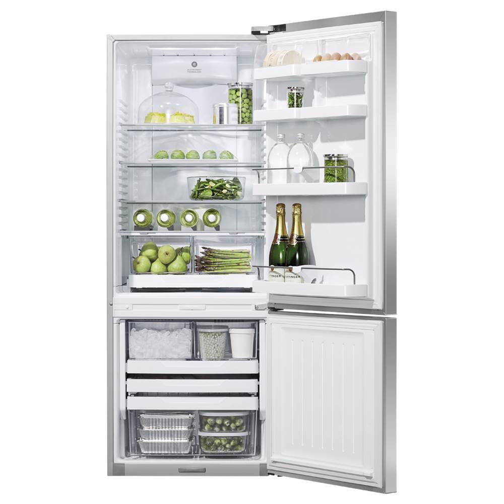25'' Bottom Mount Refrigerator Freezer, Stainless Steel, 13.5 cu ft, Ice Only, Counter Depth, Right Hinge, Contemporary Square Handle