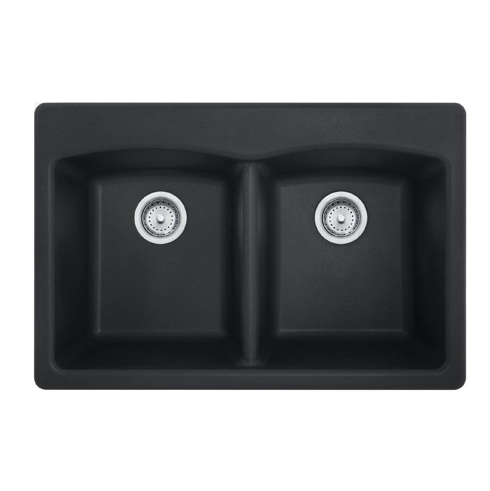 Franke - Ellipse 33.0-in. x 22.0-in. Granite Dual Mount Double Bowl Kitchen Sink in Matte Black - Matte Black