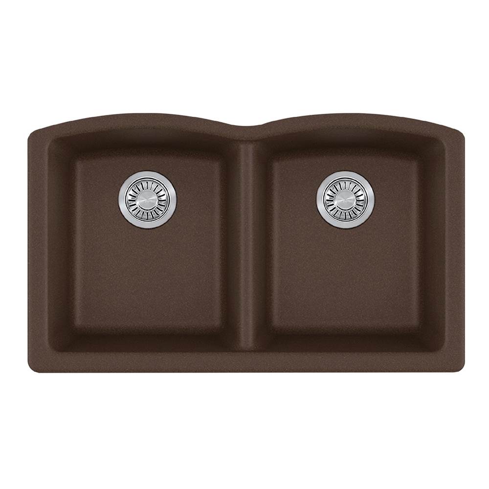 Franke - Ellipse 33.0-in. x 19.7-in. Mocha Granite Undermount Double Bowl Kitchen Sink - ELG120MOC - Mocha