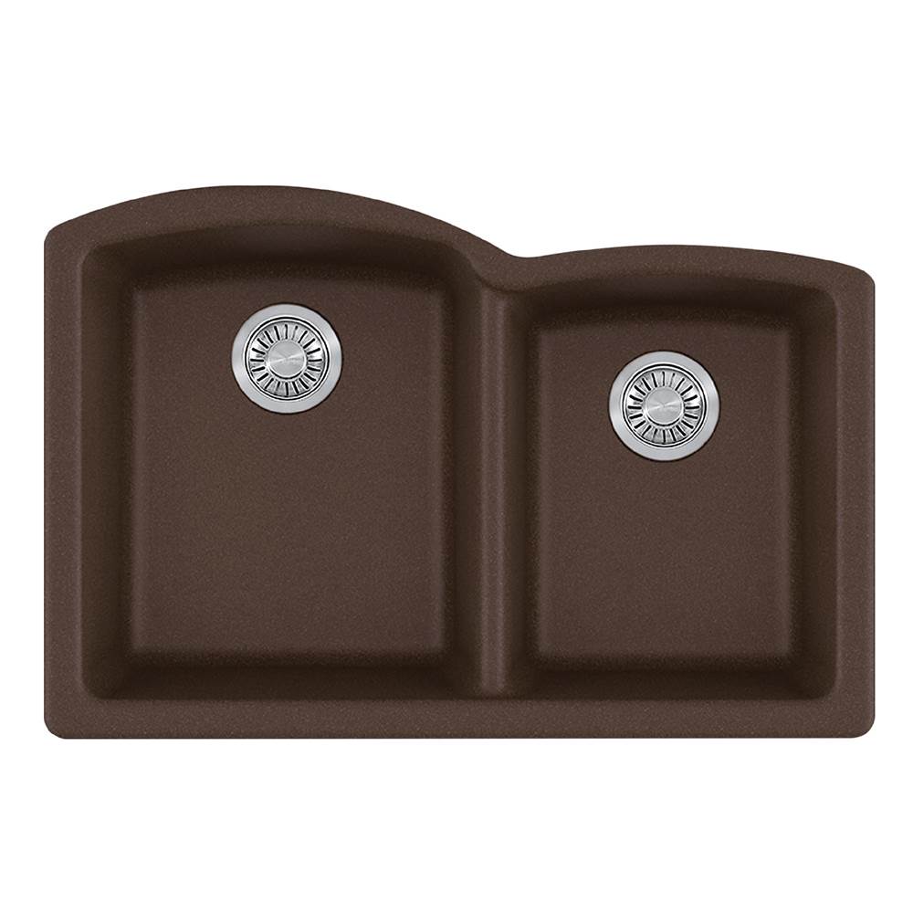 Franke - Ellipse 33.0-in. x 21.7-in. Mocha Granite Undermount Double Bowl Kitchen Sink - ELG160MOC - Mocha