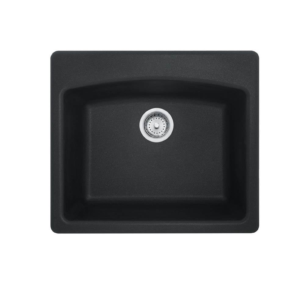 Franke - Ellipse 25.0-in. x 22.0-in. Onyx Granite Dual Mount Single Bowl Kitchen Sink - ESOX25229-1 - Onyx