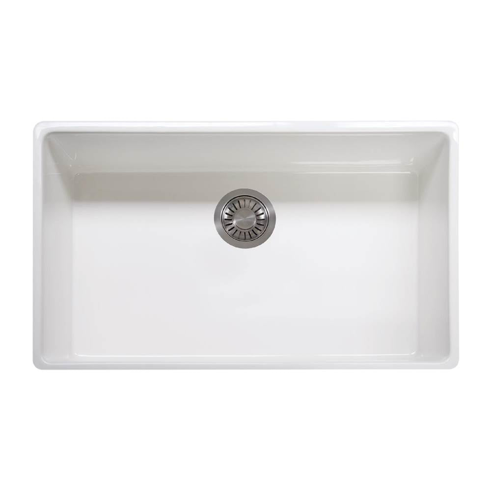 Franke - Farm House 33-in. x 20-in. White Apron Front Single Bowl Fireclay Kitchen Sink - FHK710-33WH - White