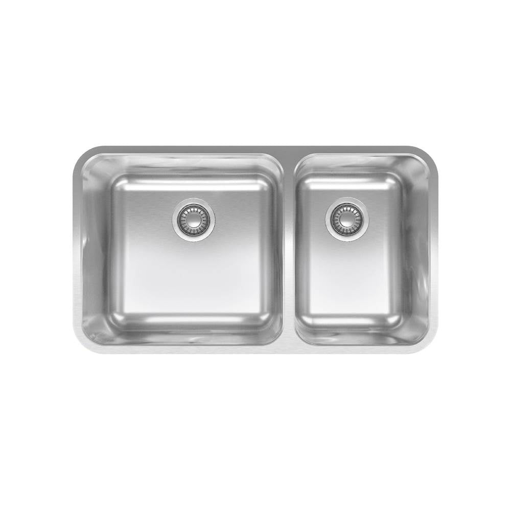 Franke - Grande 32.88-in. x 18.7-in. 18 Gauge Stainless Steel Undermount Double Bowl Kitchen Sink - GDX16031RH