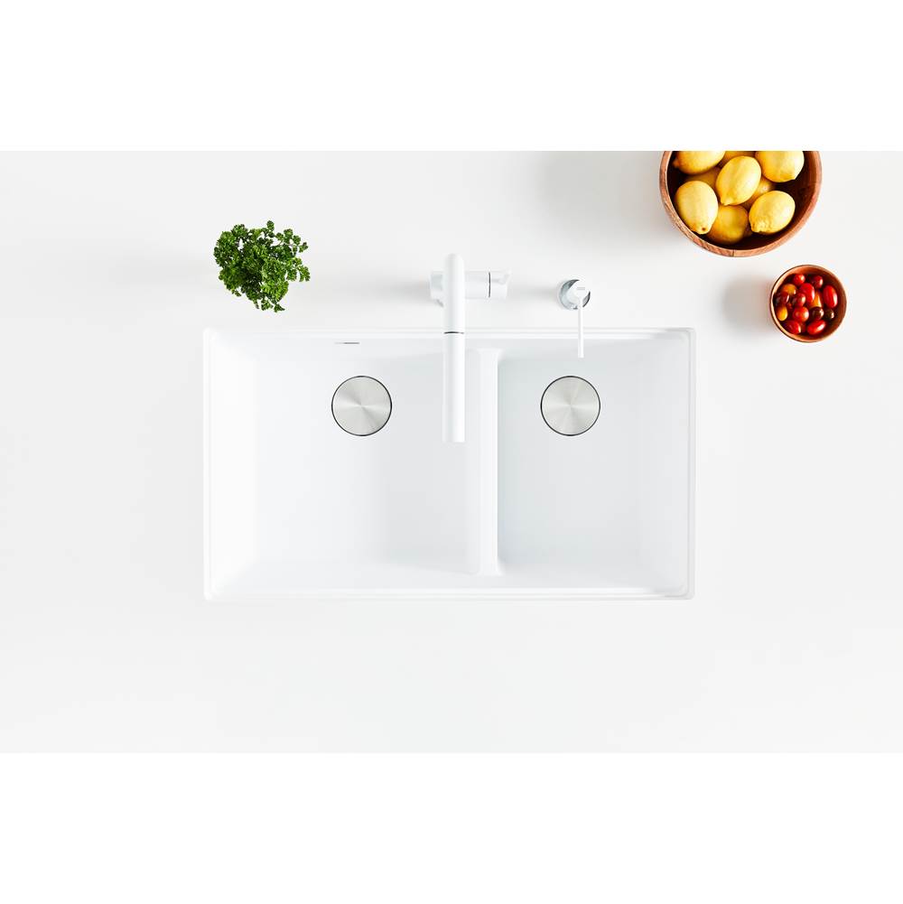 Maris Undermount 33-in x 18.94-in Granite Double Bowl Kitchen Sink in Champagne