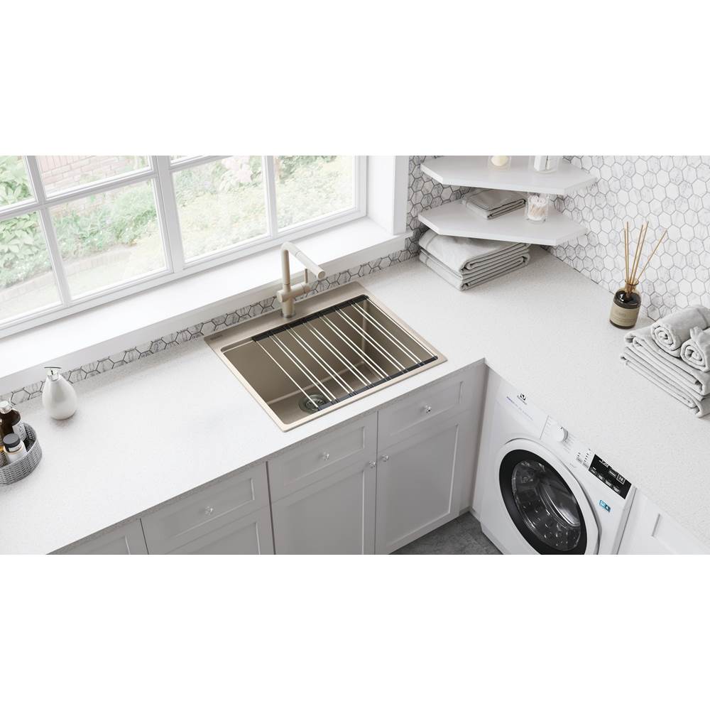 Maris Dual Mount 25-in x 22-in Granite Dual Mount Single Bowl Laundry Sink in Champagne