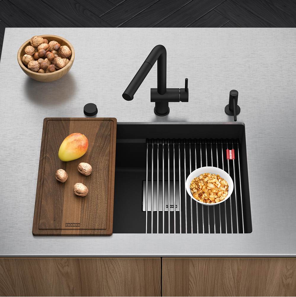 Peak 32.0-in. x 18.8-in. Granite Undermount Single Bowl Workcenter Kitchen Sink in Champagne