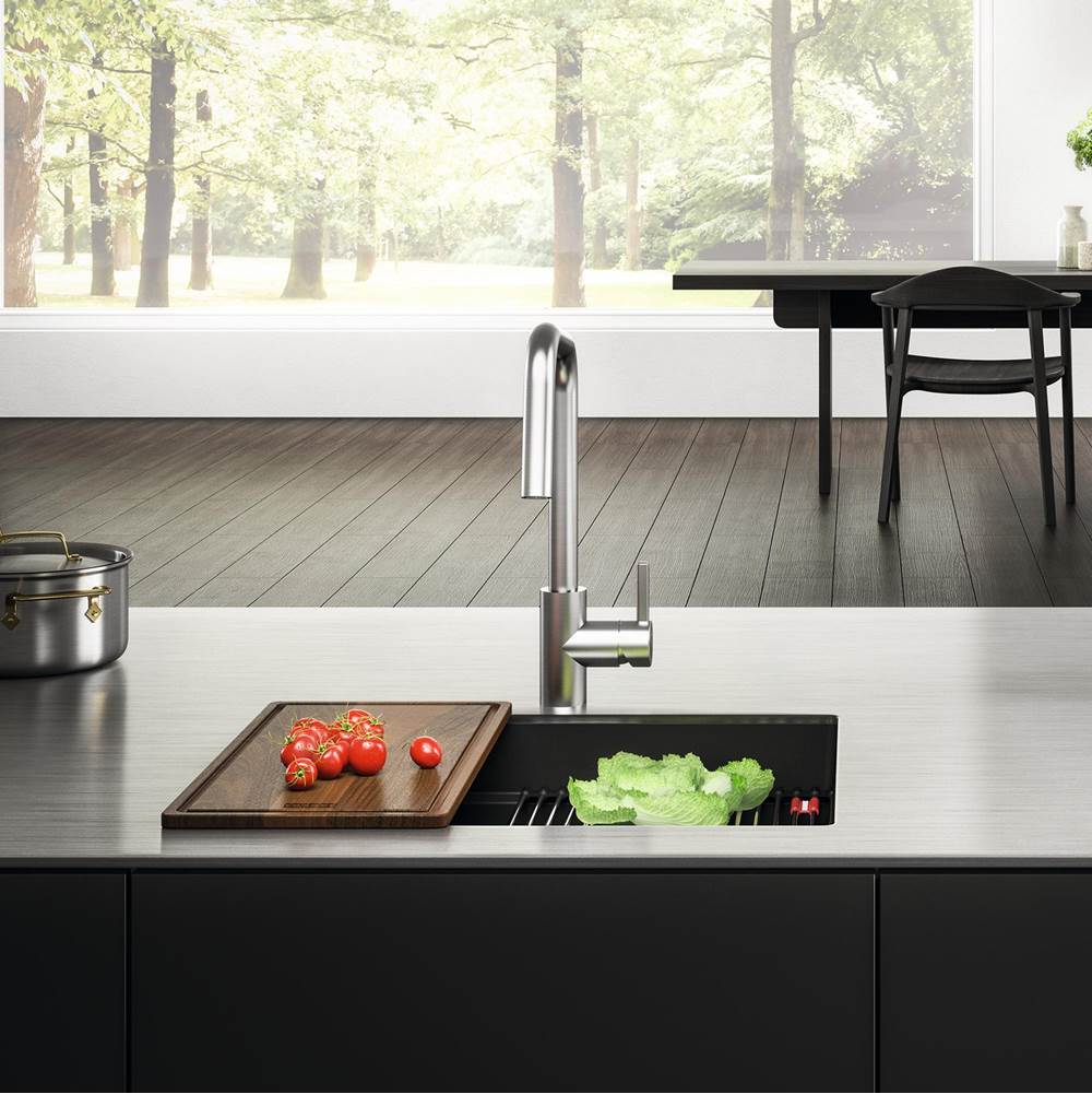 Peak 32.0-in. x 18.8-in. Granite Undermount Single Bowl Workcenter Kitchen Sink in Champagne
