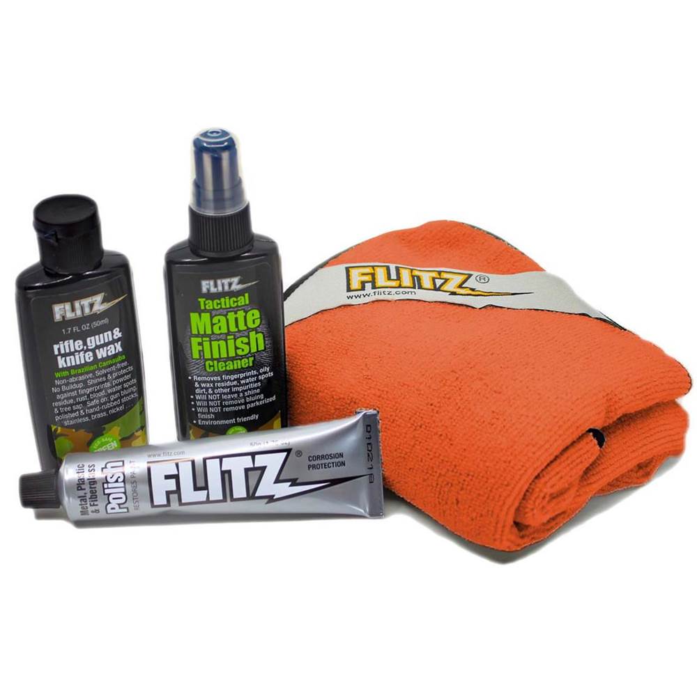Flitz - 1.76Oz Polish, 1.7Oz Tactical Matte Cleaner, 1.7Oz Rifle/Gun Wax, And Microfiber Cloth In Polybag