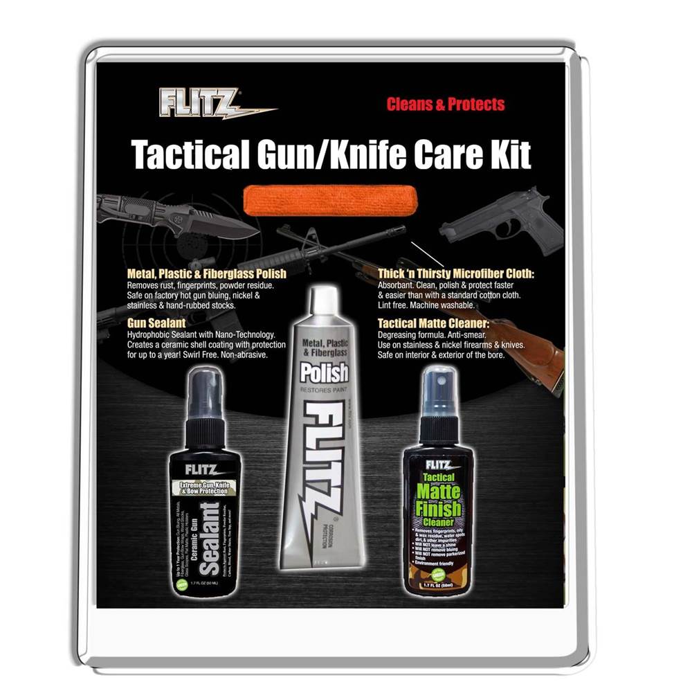 Flitz - 1.76Oz Polish, 1.7Oz Tactical Matte Cleaner, 1.7Oz Gun Sealant, Microfiber Cloth In Polybag