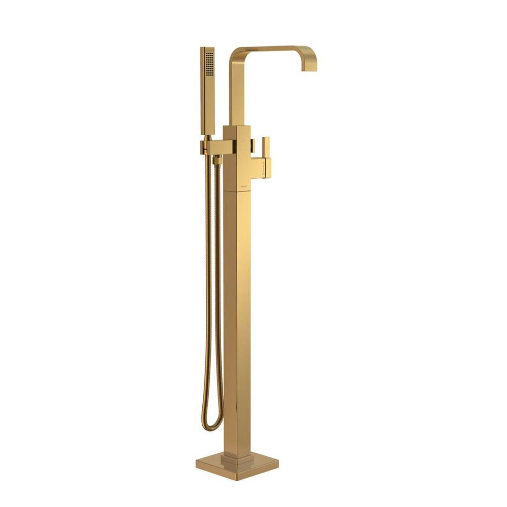 Square Floor Mount Tub Filler Trim Kit with Rectangular Handshower 1.75gpm Brushed Bronze