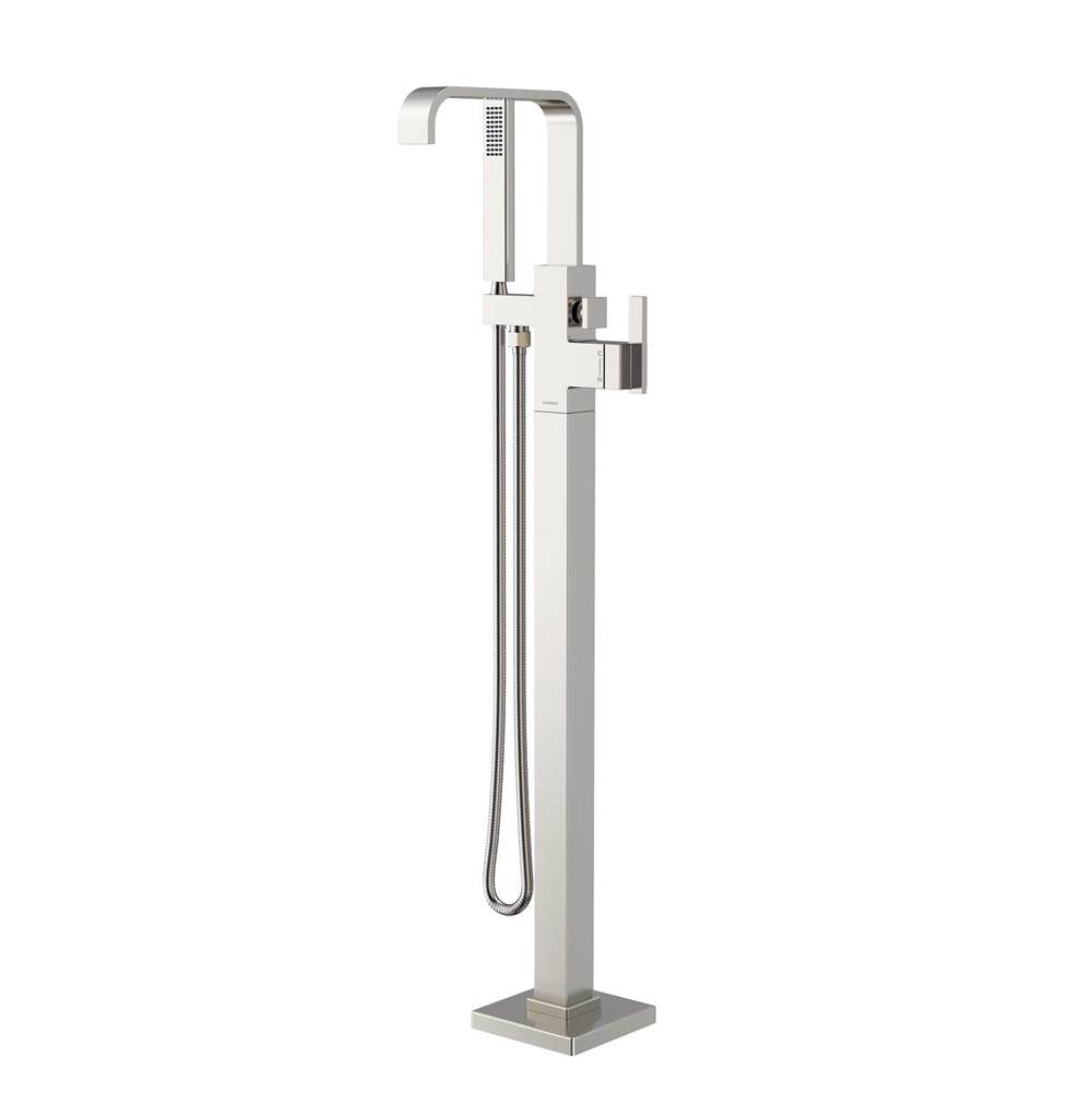 Gerber Plumbing - Square Floor Mount Tub Filler Trim Kit with Rectangular Handshower 1.75gpm Brushed Nickel - Brushed Nickel
