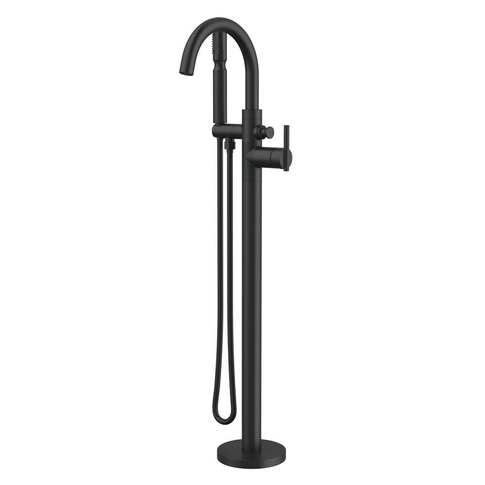 Gerber Plumbing - Contemporary Floor Mount Tub Filler Trim Kit with Showerstick Handshower 1.75gpm Satin Black - Satin Black