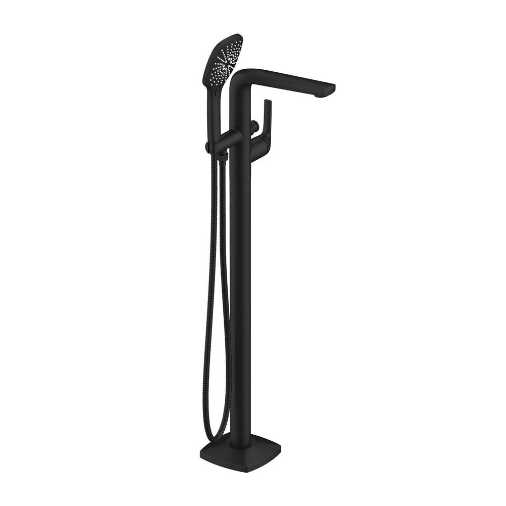 Transitional Floor Mount Tub Filler Trim Kit with Soft Square Handshower 1.75gpm Satin Black