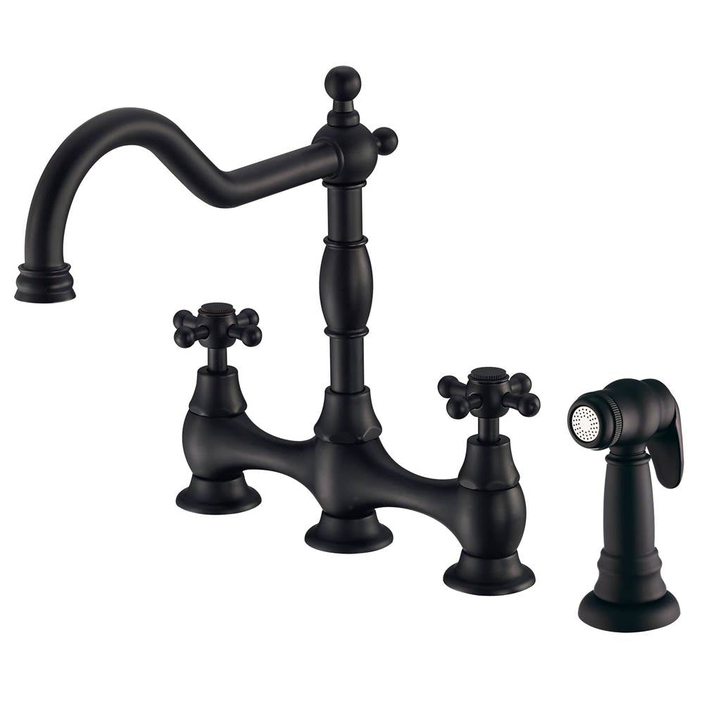 Gerber Plumbing - Opulence 2H Bridge Kitchen Faucet w/ Cross Handles w/ Spray 1.75gpm Satin Black - Satin Black