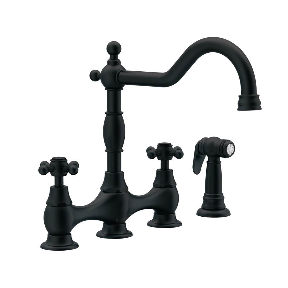 Opulence 2H Bridge Kitchen Faucet w/ Cross Handles w/ Spray 1.75gpm Chrome