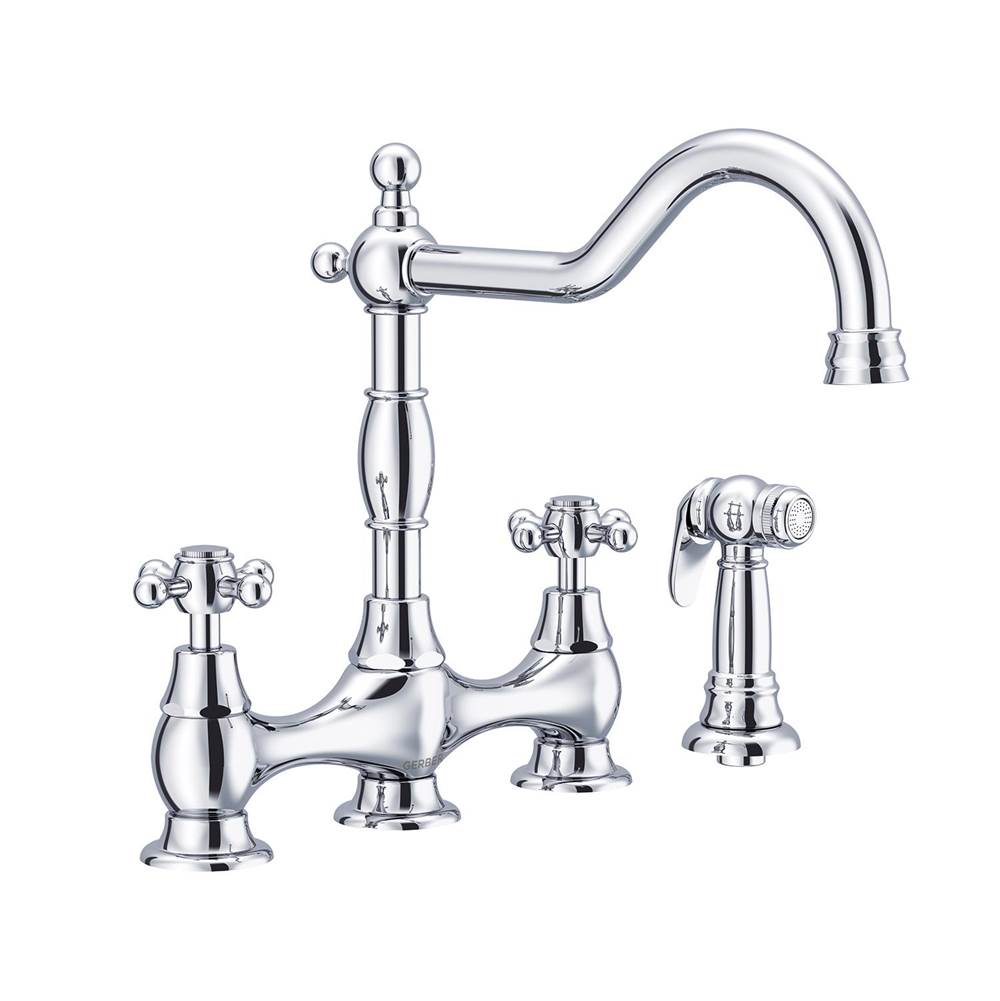 Opulence 2H Bridge Kitchen Faucet w/ Cross Handles w/ Spray 1.75gpm Chrome