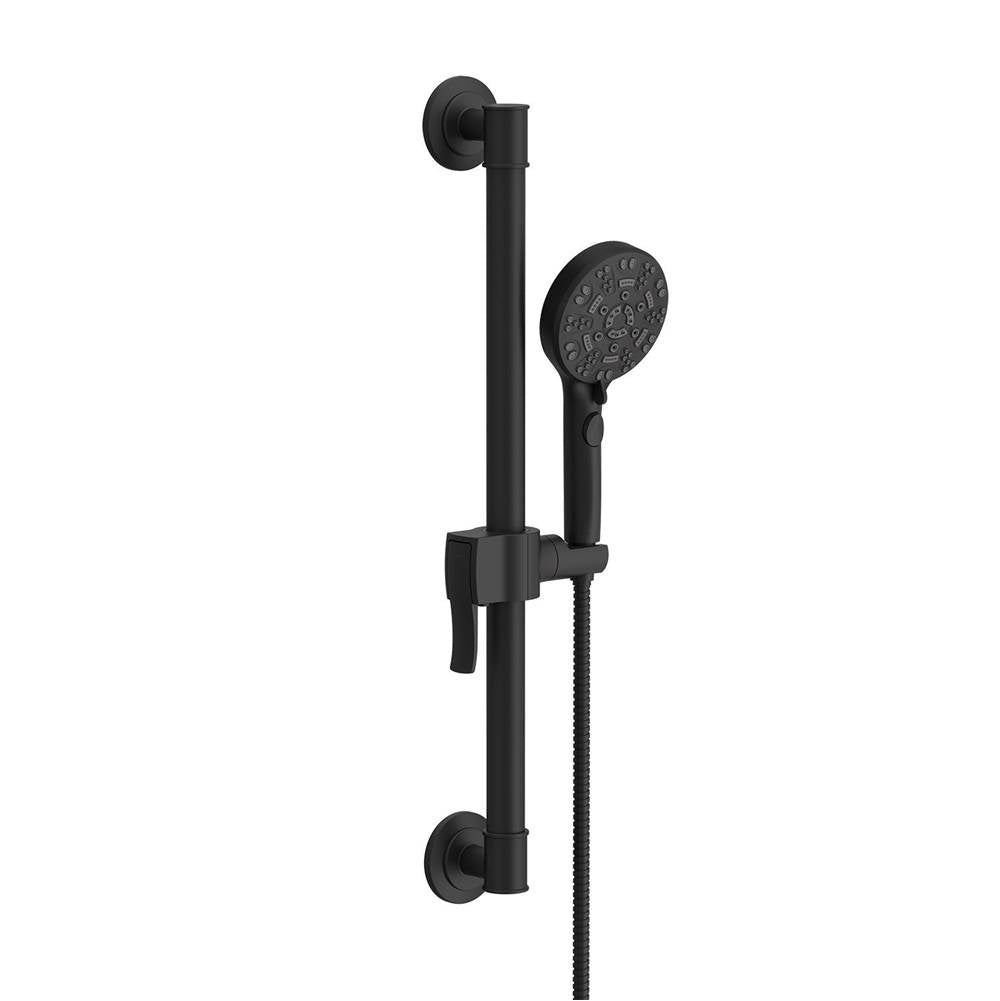 Gerber Plumbing - SteadyStyle Accented Round ADA Grab Bar/ Slide Bar Assembly with Octette 8 Function Hand Shower 1.75 gpm Satin Black - Satin Black