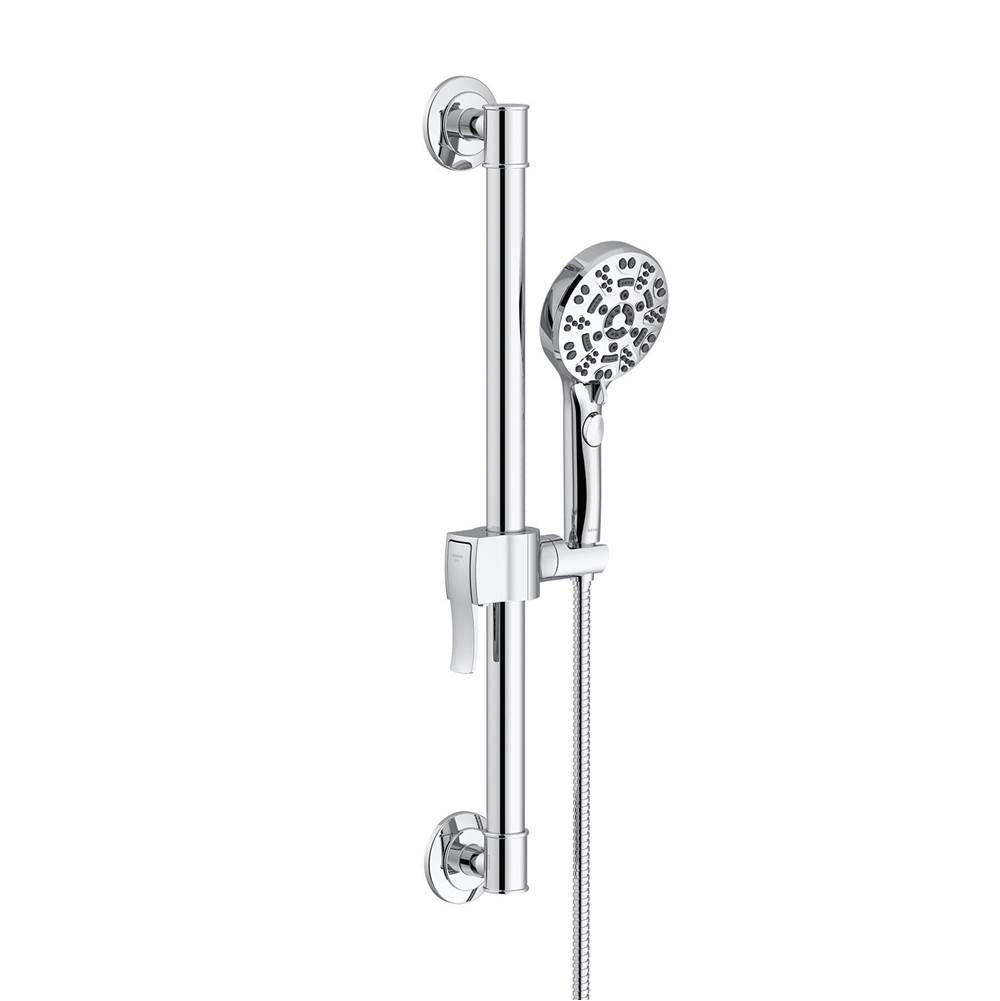 Gerber Plumbing - SteadyStyle Accented Round ADA Grab Bar/ Slide Bar Assembly with Octette 8 Function Hand Shower 1.75 gpm Chrome - Chrome