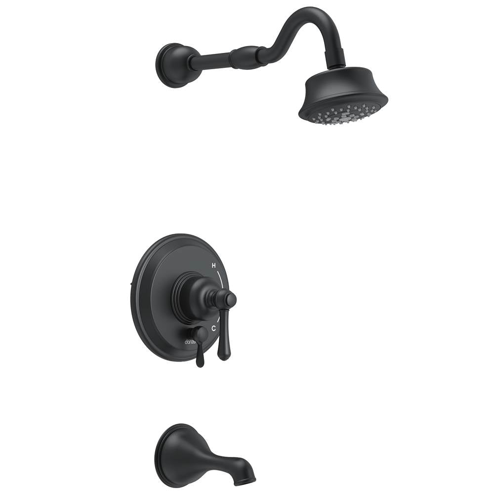 Gerber Plumbing - Opulence 1H Tub & Shower Trim Kit & Treysta Cartridge w/ Diverter on Valve & 5 Function Showerhead 2.0gpm Satin Black - Satin Black