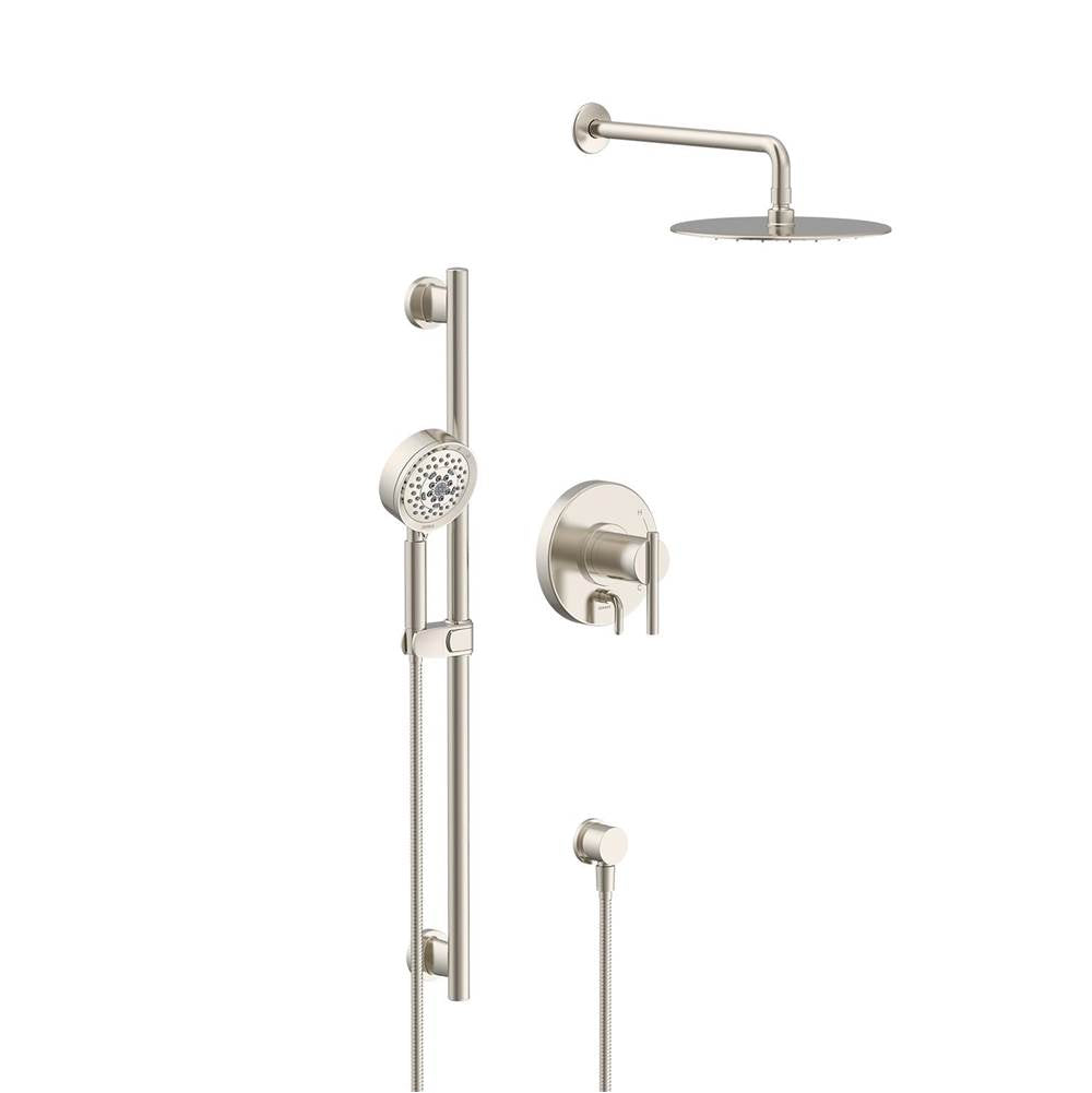Gerber Plumbing - Parma Pressure Balance Shower Trim with Parma 5 Function Hand Shower & Drench 10'' Showerhead & Versa Slide Bar Kit Brushed Nickel - Brushed Nickel