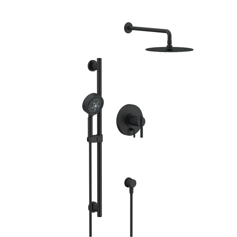 Gerber Plumbing - Parma Pressure Balance Shower Trim with Parma 5 Function Hand Shower & Drench 10'' Showerhead & Versa Slide Bar Kit Satin Black - Satin Black