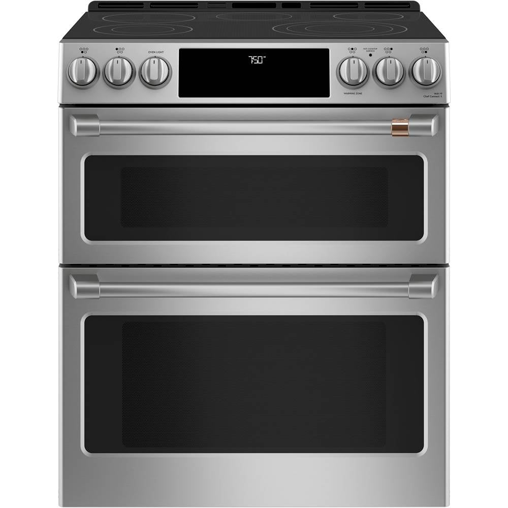 Cafe - Cafe 30'' Smart Slide-In, Front-Control, Radiant and Convection Double-Oven Range - Stainless Steel