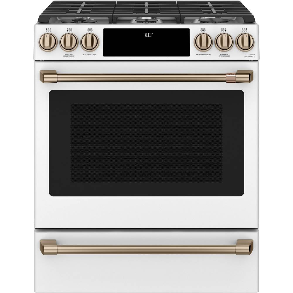 Cafe - Cafe 30'' Smart Slide-In, Front-Control, Gas Range with Convection Oven - Matte White