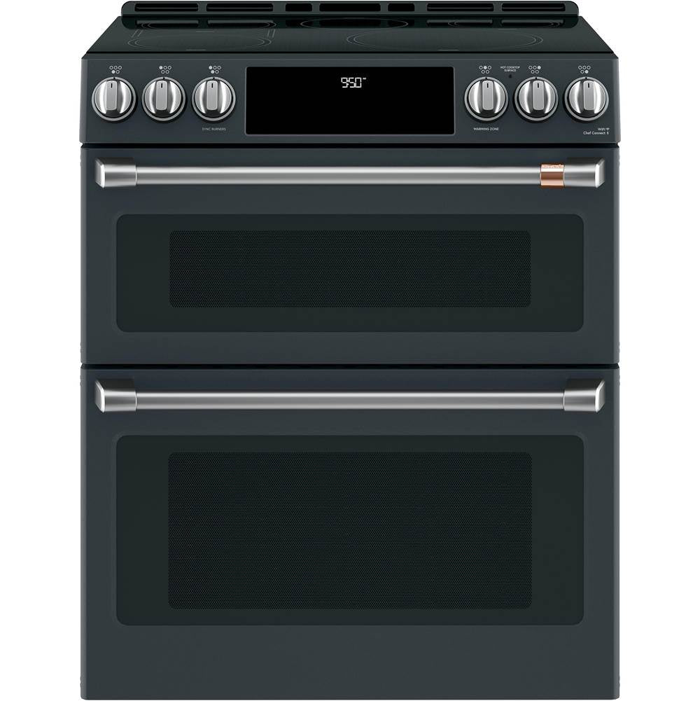 Cafe - Cafe 30'' Smart Slide-In, Front-Control, Induction and Convection Double-Oven Range - Matte Black