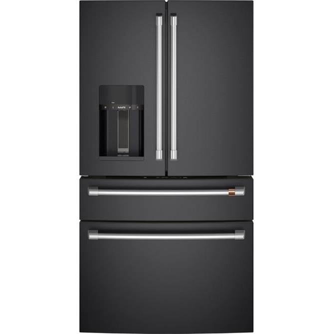 Cafe - Energy Star 22.3 Cu. Ft. Smart Counter-Depth 4-Door French-Door Refrigerator - Matte Black with Brushed Stainless